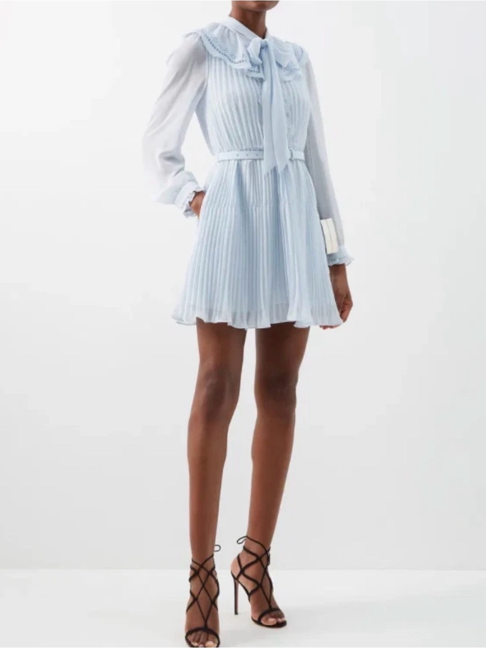 self-portrait Blue Collar Chiffon Mini Dress Long Sleeve US 6